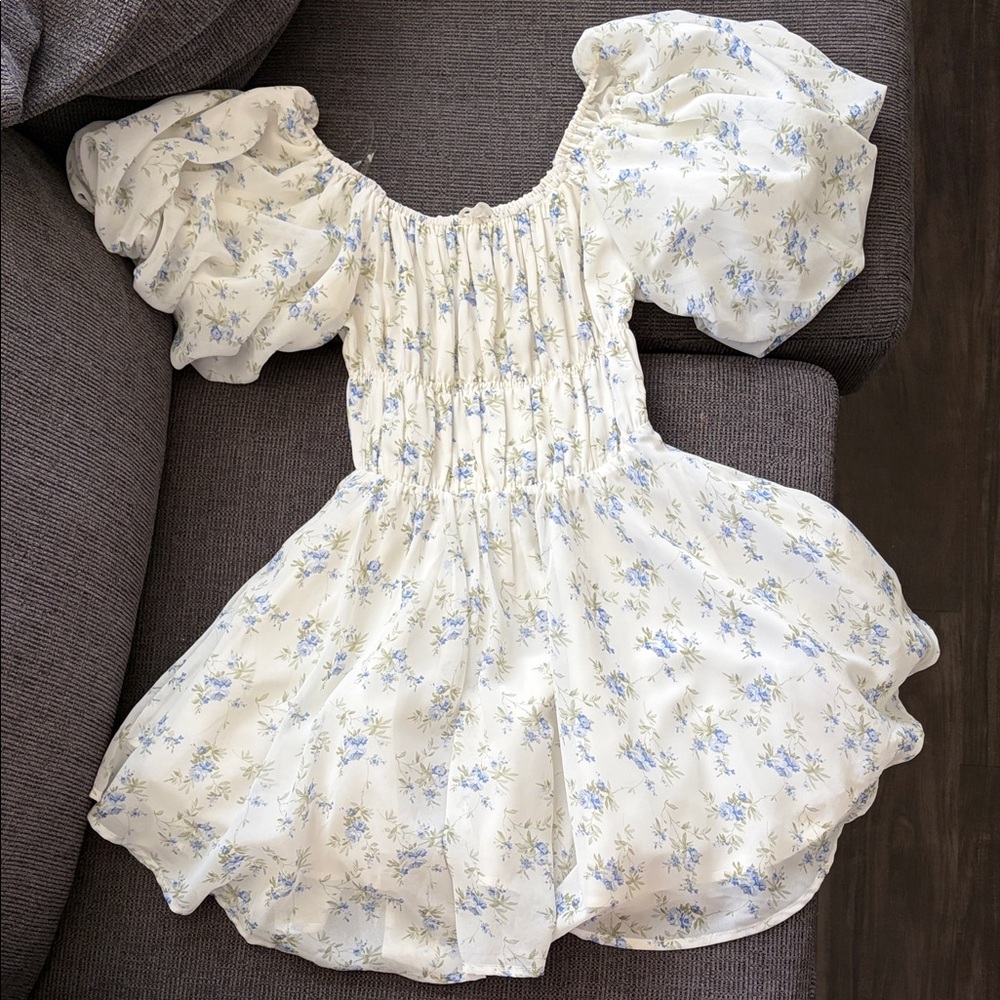 Altar'd State Cream and Blue Floral Dress
